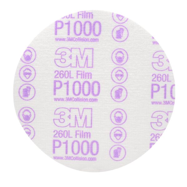 3M 00969 71371 HOOKIT, Used For Blending/ Scuffing/ Paint Preparation/ Removing Paint Defects; Gold; Aluminum Oxide; 6 Inch Outer Diameter; Polyester Film Backing; P1000 Grit; Hook And Loop Type Attachment; Hand And Machine Use; Dry; Box Of 100