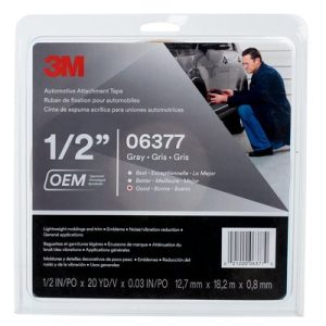3M 06377 Automotive (MMM6377) Automotive Attachment Tape, Gray, 1/2 INCH x 20 yds.