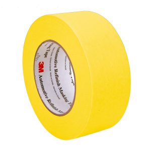 3M 06656 Automotive Refinish Masking Tape 388N, 48 mm x 55 m, Yellow, Crepe Backing, Moisture Resistant, Multi-Purpose