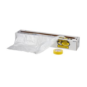 3M 06724 Plastic Sheeting With 388N Yellow Masking Tape (36 mm), Tear Resistant, Easy To Cut, Durable, 16 ft x 400 ft