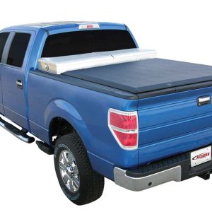 ACCESS 61339 Tonneau Cover; Toolbox; Soft Roll-Up Hook And Loop; Use With 19 - 21 Inch Over The Rail Tool Box; Lockable Using Tailgate Handle Lock; Black; Vinyl