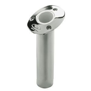 C.E. SMITH 53671CA Flush Mount Rod Holder - 15 Degree & 9 INCH Depth - Stainless Steel - Cast Gimbal - White Vinyl Liner
