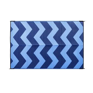 CAMCO 42878 Large Reversible Outdoor Patio Mat - Easy to Clean, Perfect for Picnics, Cookouts, Camping, and The Beach (6FT x 9, Blue Chevron Design)