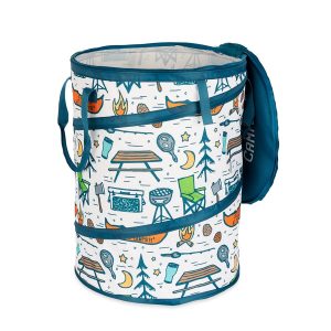 CAMCO 42997 Life is Better at The Campsite Pop-Up Container, 24-Inches x 18-Inches - Holds 30-Gallon Kitchen-Size Trash Bags - Features a Campsite Design