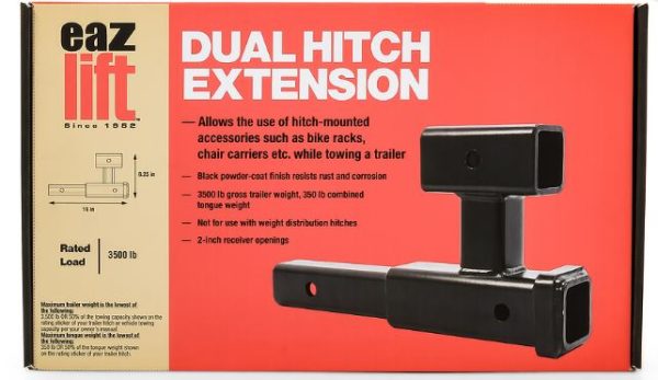 CAMCO 48472 EAZLIFT DUAL HITCH (E/F), 2 Inch Receiver; Allows The Use Of Hitch Mounted Accessories While Towing a Trailer; 4000 Pound Gross Trailer Weight/ 400 Pound Combined Tongue Weight; Black; Powder Coated; Steel