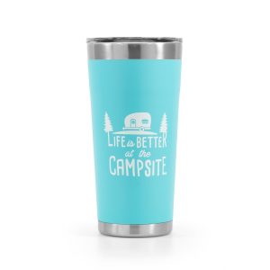 CAMCO 53057 Life is Better at The Campsite Stainless Steel 20 oz. Tumbler with Double Wall Insulation | Great For Hot and Cold Drinks | Cool Blue