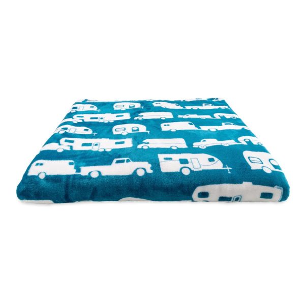 CAMCO 53440 Life is Better at The Campsite Plush Fleece Blanket, Queen Size - Keeps You Warm While at Home, Camping or on Picnics - Machine Washable - Features a Brand RV Print, Blue