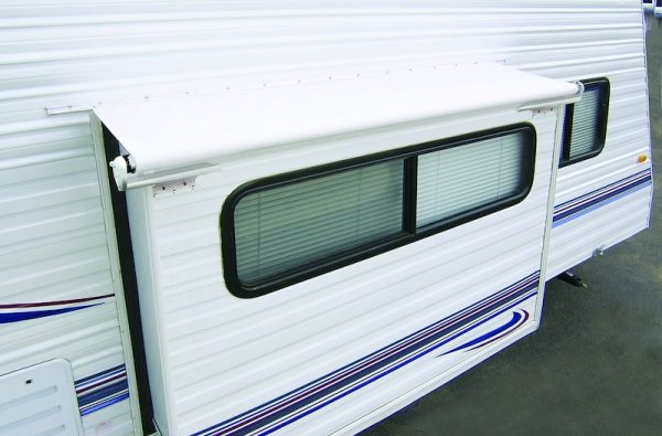 CAREFREE LH0570042 Awning; Slideout; Slide Out Cover; 42 Inch Extension Automatically Extends/ Retracts With The Slide Out; Roof Size Range 50 To 57 Inches; Flange Size Range 55 To 62 Inches; 61 Inch Fabric Width; Solid White; Vinyl; Without FLXguard