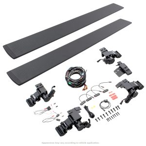 GO RHINO 20430680T Running Board; E-Board E1; Protective Bedliner Coating; Black; Aluminum; Lighted; Rocker Panel Mount; With 2 Brackets Per Side