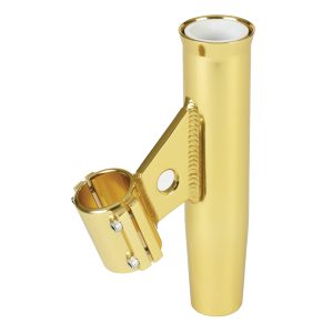 LEES RA5001GL CLAMP-ON ROD HOLDER - GOLD ALUMINUM - VERTICAL MOUNT - FITS 1.050 INCH O.D. PIPE