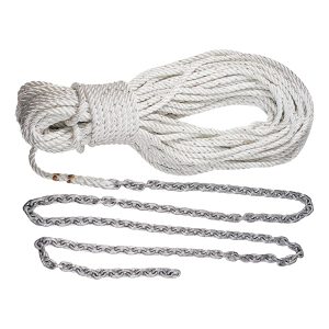 LEWMAR HM10HT200PX Boat Anchor Rode for Windlasses - 10FT 1/4 INCH G4 Chain, 200FT 1/2FT 8-Plait Rope with Shackle, High-Test-Rated Galvanized Links, Hand-Sewn Whipping