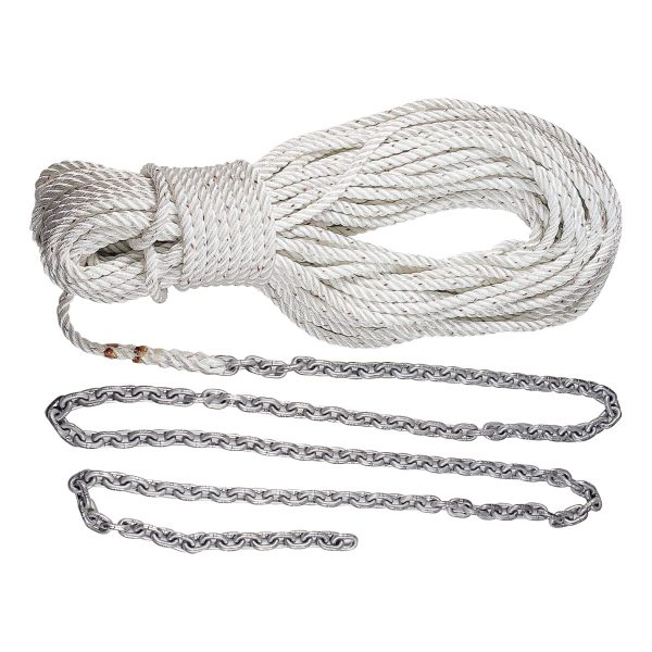 LEWMAR HM15HT300PX Boat Anchor Rode for Windlasses - 15FT 1/4 INCH G4 Chain, 300FT 1/2 INCH 8-Plait Rope with Shackle, High-Test-Rated Galvanized Links, Hand-Sewn Whipping