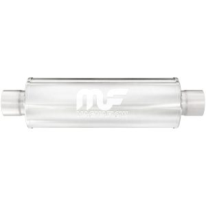 MAGNAFLOW 10416 Exhaust Muffler 2.5 INCH/2.5 INCH Inlet/Outlet, 4x4x14 INCH Round, Stainless Steel, Satin Finish