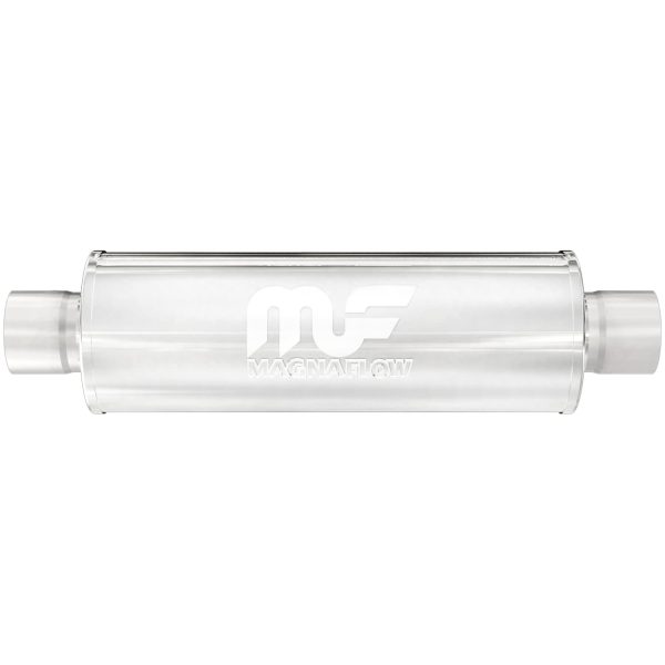 MAGNAFLOW 10416 Exhaust Muffler 2.5 INCH/2.5 INCH Inlet/Outlet, 4x4x14 INCH Round, Stainless Steel, Satin Finish