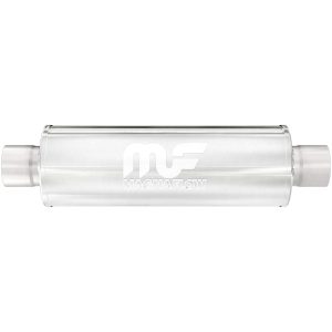 MAGNAFLOW 10444 4in Round Center/Center Performance Muffler Exhaust - Straight-Through, 2in Inlet/Outlet Diameter, 14in Body Length, 20in Overall Length, Satin Finish - Classic Deep Exhaust Sound
