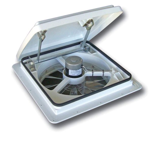 MAXXAIR 00-04000K Maxxfan Plus High Powered 10-Speed RV Intake and Exhaust Fan - Manual or Remote Control Electric Opening, Easy Ceiling Controls, Rain Sensor with Automatic Lid Closure, White