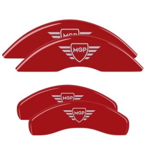MGP CALIPER 10255SMGPRD Caliper Cover; OE Replacement; MGP Logo; Powder Coated; Red; Aluminum; Set Of 4