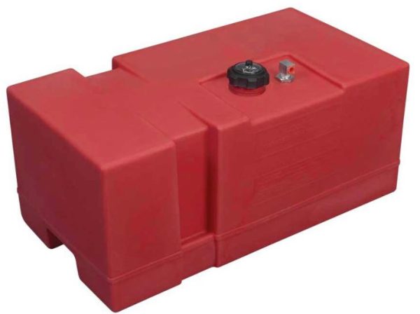 MOELLER 031618 18 GALLON TOPSIDE FUEL TANK, 18 Gallon Capacity; Highly Corrosive Ethanol; Polyethylene; Top Side; Red; Threaded Kelch; Rectangular Belly; 28 Inch Length x 15 Inch Width x 12.38 Inch Height; For Marine Applications