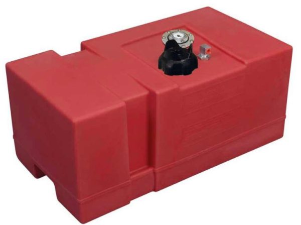 MOELLER 031618BR 18 GAL TPSD FL TNK, 18 Gallon Capacity; Highly Corrosive Ethanol; Polyethylene; Top Side; Red; Threaded Kelch; Rectangular Belly; 28 Inch Length x 15 Inch Width x 12-1/4 Inch Height; With Elastomer Valve/ Barrier; For Marine Applications