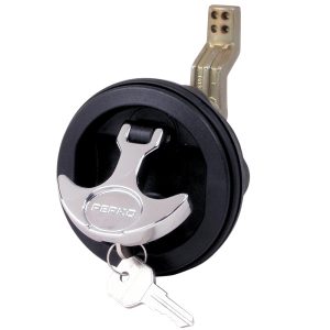 PERKO 1091DP1BLK SURFACE MOUNT & LATCH - BLACK BODY, CHROME HANDLE, OFFSET CAM BAR, 3/4 INCH - 2-3/8 INCH
