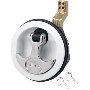 PERKO 1091DP1WHT SURFACE MOUNT & LATCH - WHITE BODY, CHROME HANDLE, OFFSET CAM BAR, 3/4 INCH - 2-3/8 INCH
