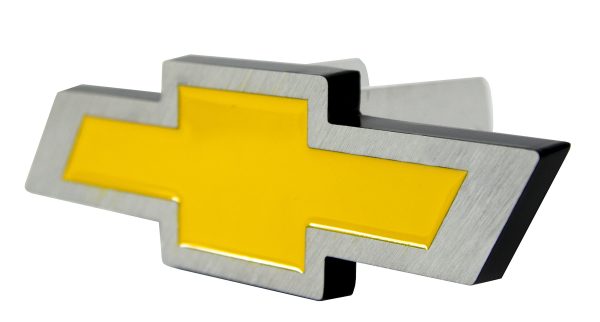 PLASTICOLOR 002207R01 Chevy Bowtie Style Brushed Aluminum Hitch Plug, yellow
