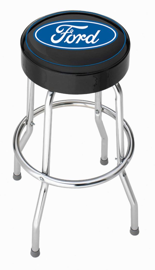PLASTICOLOR 004751R01 Ford Oval Logo Garage Stool,Black w/Blue Logo