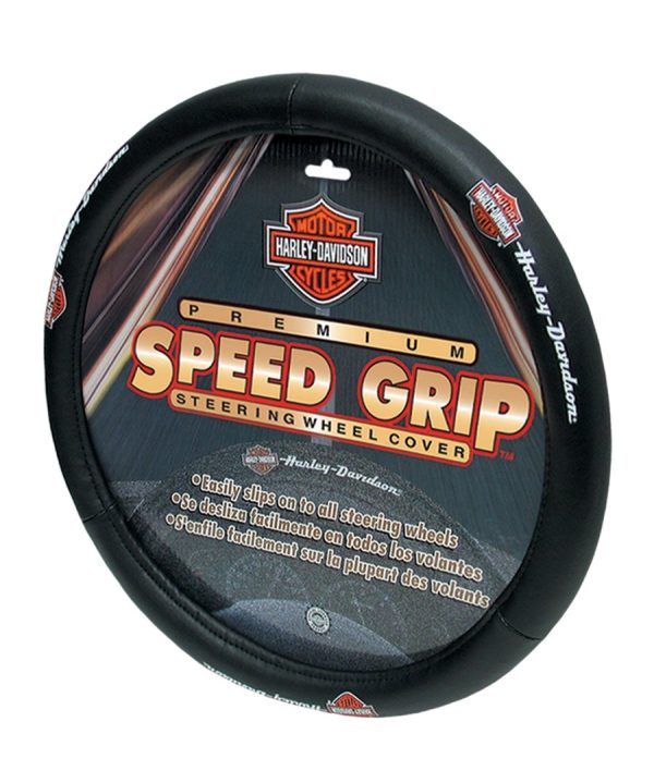 PLASTICOLOR 006393 Steering Wheel Cover; Speed Grip; Universal; Harley-Davidson Script With True-Color Logo; Black; Rubber
