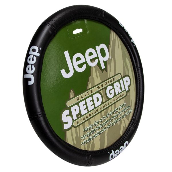 PLASTICOLOR 006729R01 Steering Wheel Cover; Elite Series; For 14-1/2 To 15-1/2 Inch Wheels; Jeep Logo; Black; Rubber
