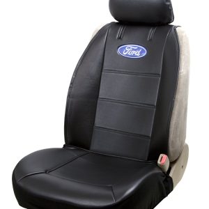 PLASTICOLOR 008584R01 Seat Cover; Low Back/ Sideless; Ford Logo; Fabric; Black/ Blue/ White; Single; With Headrest Cover; Seat Style C