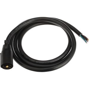 POLLAK 10-117V OVER MOLDED TRAILER END/RV PLUG WIT, Vehicle End; 7 Way RV Blade; Male Round Connector; Black; With 96 Inch Harness