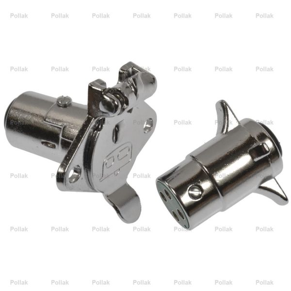 POLLAK 11-408P 4-WAY CONNECTOR KIT, 4 Way Round; 12 To 24 Volts; 20 Amps; Includes 4 Way Round Plug/ 4 Way Socket; Chrome Plated Zinc Die Cast Housing; Retail Packaging