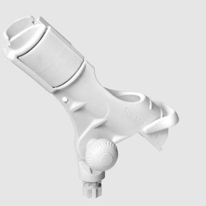 RAILBLAZA 02-4020-21 ROD HOLDER II (WHITE), StarPort Base Mount; Holds Single Rod; 360 Degree Rotatable/ 90 Degree Vertical Rotation; White; UV Stabilized Fiberglass Reinforced Plastic; 9.07 Inch Width