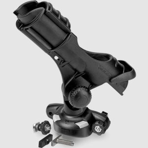 RAILBLAZA 08-0105-11 ROD HOLDER II W/TRACLOADER SIDEPORT, Track Mount; Holds Single Rod; Compatible With Aluminum Track Boat Gunnels; Black; UV Stabilized Fiberglass Reinforced Plastic; With TracLoader SidePort