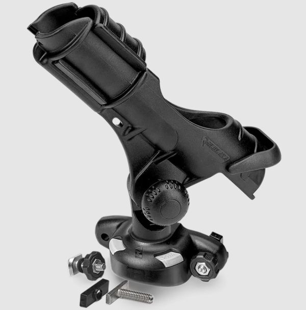 RAILBLAZA 08-0105-11 ROD HOLDER II W/TRACLOADER SIDEPORT, Track Mount; Holds Single Rod; Compatible With Aluminum Track Boat Gunnels; Black; UV Stabilized Fiberglass Reinforced Plastic; With TracLoader SidePort