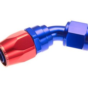 REDHORSE 1045-06-1 Hose End Fitting; 1045 Series; -6 AN Hose; -6 AN Outlet; 45 Degree; Anodized; Red/ Blue; Aluminum; Single