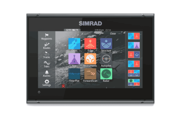 SIMRAD 000-16294-001 GO9XSE 83/200 TM XD/CMAP DISCOVER/H, 9 Inch Super-Bright Widescreen Display; 480 x 800 Pixel Resolution; Multi-Touch Interface; Built In Wi-Fi/ Echosounder/ Sonar; 1 Micro-C Male Port