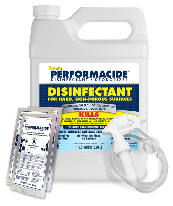STAR BRITE 102000 PERFORMACIDE Disinfectant - Kills COVID-19 Virus in 30 Seconds - No Rinse, No Wipe, No Residue - Just Add Water - Gallon Kit with 3 Refill Pouches & Sprayer