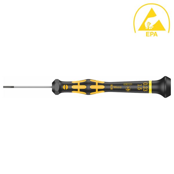 WERA 05030101001 ESD-Safe Micro Screwdriver: Slotted 0.23 x 1.5 x 40mm