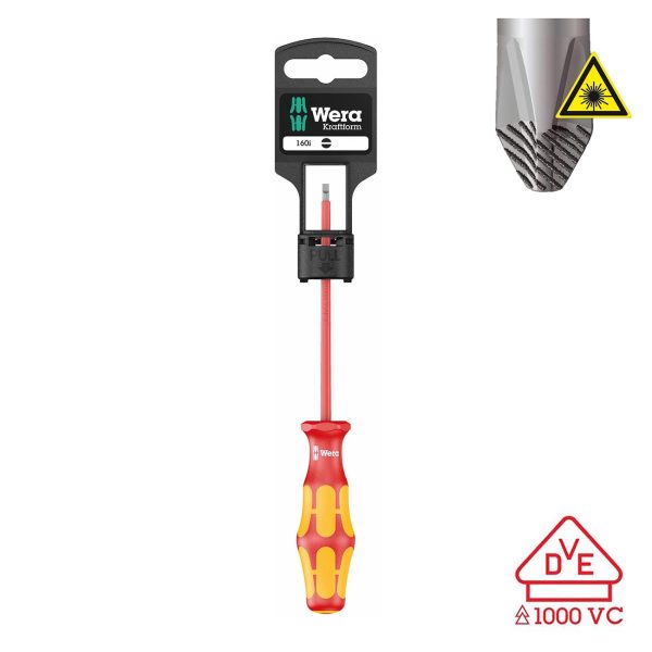 WERA 051000001001 VDE Insulated Screwdriver: Slotted 3mm x 100mm (On Hang-Tag With Lasertip)