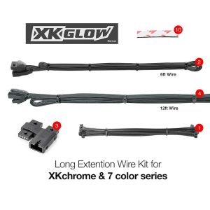 XKGLOW XK-4P-WIRE-KIT-CAR Underbody Light Kit Cable; Plug-N-Play; For 2nd Generation XKchrome And 7 Color Series Lights; With Four 12 Feet Wires/ Two 6 Feet Wires/ Three 1-To-3 Splitters/ Zip Ties/ Ten 3M Tape Pads/ One Logo Sticker