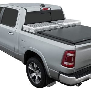 ACCESS 64249 Tonneau Cover; Toolbox ; Soft Roll-Up Hook And Loop; Use With 19 - 21 Inch Over The Rail Tool Box; Lockable Using Tailgate Handle Lock; Black; Vinyl