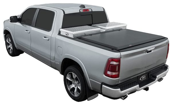 ACCESS 64249 Tonneau Cover; Toolbox ; Soft Roll-Up Hook And Loop; Use With 19 - 21 Inch Over The Rail Tool Box; Lockable Using Tailgate Handle Lock; Black; Vinyl