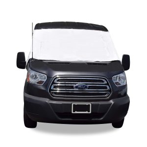 ADCO 2525 Windshield Cover; For Class C And Class B Ford Transit Motorhomes Manufactured 2015 To 2019; Protects Dashboard From Fading And Cracking Against Sun; Mounts Using Magnetic Fasteners And Anti-Theft Tabs; White; Vinyl