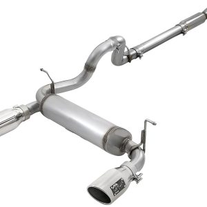 AFE 49-48096-P Rebel Series 3 IN to 2-1/2 IN 409 Stainless Steel Cat-Back Exhaust w/Polished Tip, fits Jeep Wrangler (JL) 18-21 L4-2.0L (t)