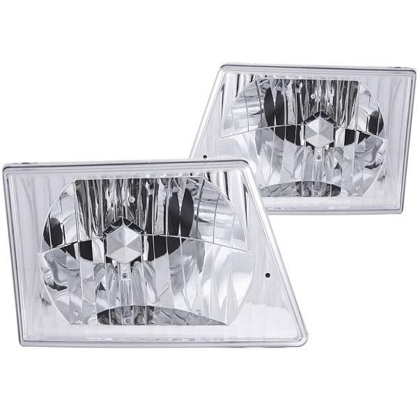 ANZO 111026 Crystal Chrome Headlight Assembly Compatible with Ford All E-150 Econoline E-250 E-350 E-450 Super Duty Includes Left Driver and Right Passenger Side Headlamps
