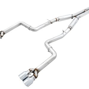 AWE 3015-42136 Exhaust System Kit; Track Edition Cat-Back System; Stainless Steel; Without Muffler; Dual Exhaust; Rear Exit; 4.5 Inch Chrome Silver Quad Tips