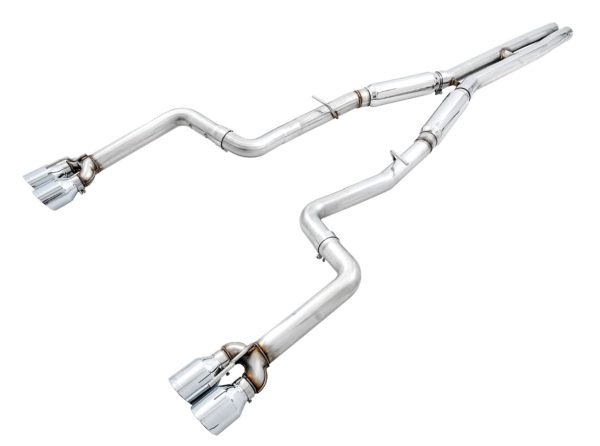 AWE 3015-42136 Exhaust System Kit; Track Edition Cat-Back System; Stainless Steel; Without Muffler; Dual Exhaust; Rear Exit; 4.5 Inch Chrome Silver Quad Tips