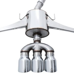 AWE 3015-52004 Exhaust System Kit; Touring Edition Cat-Back System; Stainless Steel; Without Muffler; Single Exhaust With Triple Exit; Rear Exit; 4.5 Inch Chrome Silver Tip; With Front Pipe