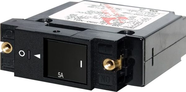 BLUE SEA 7425 CIRCUIT BREAKER SC1 SLOT ROCKER 5A, 5 Ampere; 240 Volt AC/ 32 Volt DC; Single Pole Magnetic Hydraulic Type; Restricted-OFF Rocker Actuator; #10-32 Screw Terminal; Single
